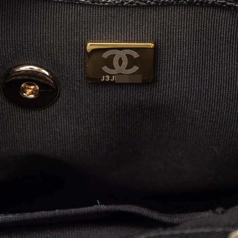 Chanel Triple Coco Mark Matelasse Caviar Skin Chain Backpack Black